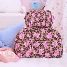 Load image into Gallery viewer, Quilted Scrunchies Leopard Rose Printed Medium Duffle Bag