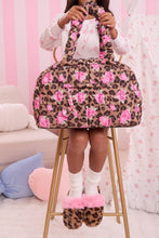 Load image into Gallery viewer, Quilted Scrunchies Leopard Rose Printed Medium Duffle Bag