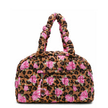 Load image into Gallery viewer, Quilted Scrunchies Leopard Rose Printed Medium Duffle Bag