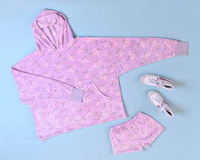 Load image into Gallery viewer, Fleece Printed Pullover Oversized Blanket Hoodie: Orchid Floral Bow Print