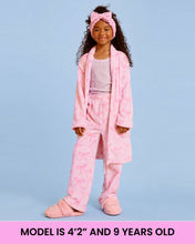 Load image into Gallery viewer, Fleece Striped Bow Printed Cozy Bathrobe: Lollipop Pink Striped Bow Print