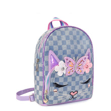 Load image into Gallery viewer, Miss Bella Kitty Cat Denim Checkerboard Mini Backpack