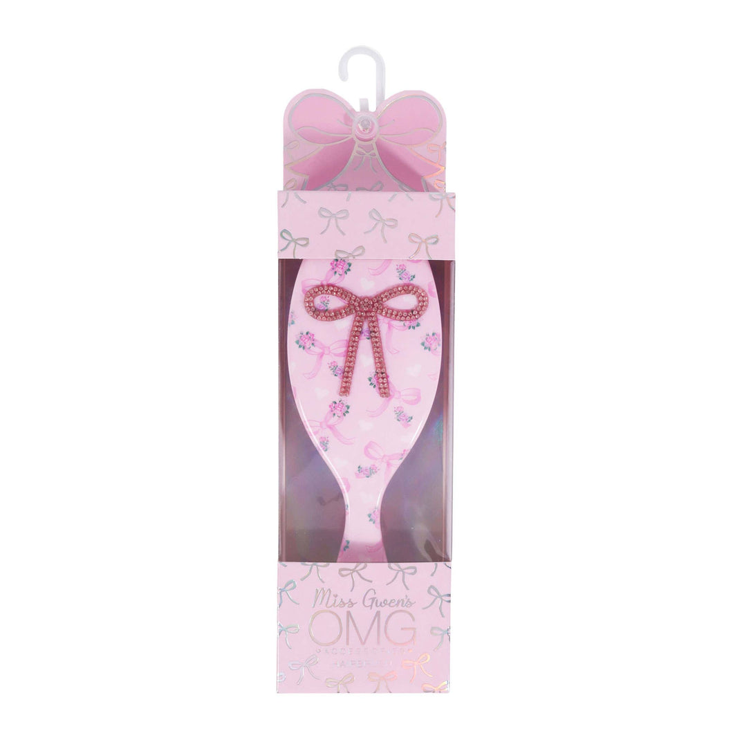 Pink Floral Bow Printed Hairbrush
