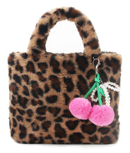 Load image into Gallery viewer, Leopard Plush Mini Tote with Cherry Bag Charm
