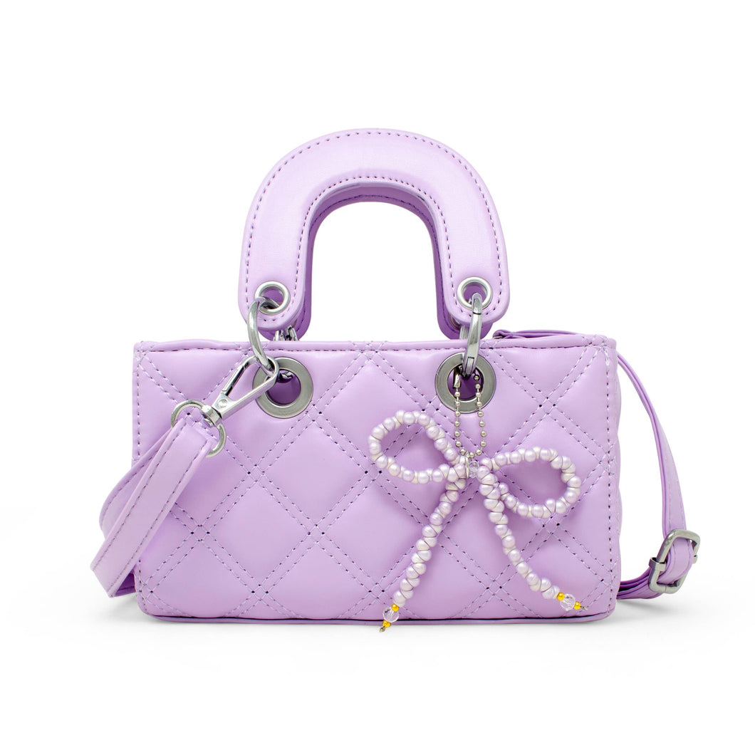 Quilted Rectangle Bow Charm Handbag