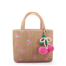 Load image into Gallery viewer, Cherry Patched Straw Mini Tote Bag with Charm
