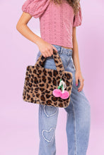 Load image into Gallery viewer, Leopard Plush Mini Tote with Cherry Bag Charm
