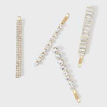 Load image into Gallery viewer, Metal Rhinestone Assorted Bobby Pins 4pc Set - Gold
