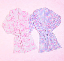Load image into Gallery viewer, Fleece Striped Bow Printed Cozy Bathrobe: Lollipop Pink Striped Bow Print
