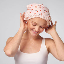 Load image into Gallery viewer, Satin-Lined Flexi Shower Cap - Cherry Print
