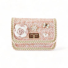 Load image into Gallery viewer, Floral Brooch Tweed Purse Pink
