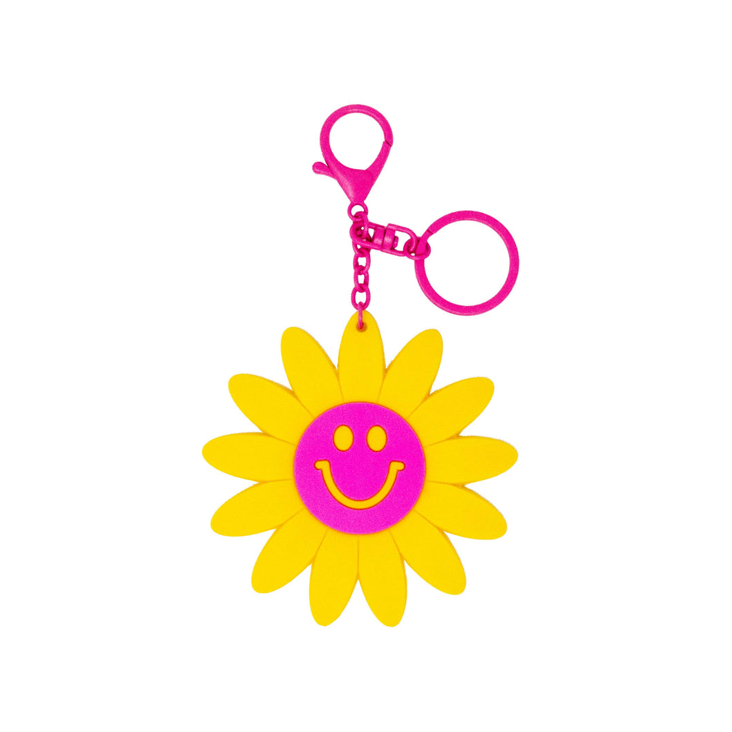 Hot Pink Happy Face Daisy Keychain / Handbag Charm