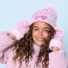 Load image into Gallery viewer, Heart Printed Chenille Hat &amp; Glove Set
