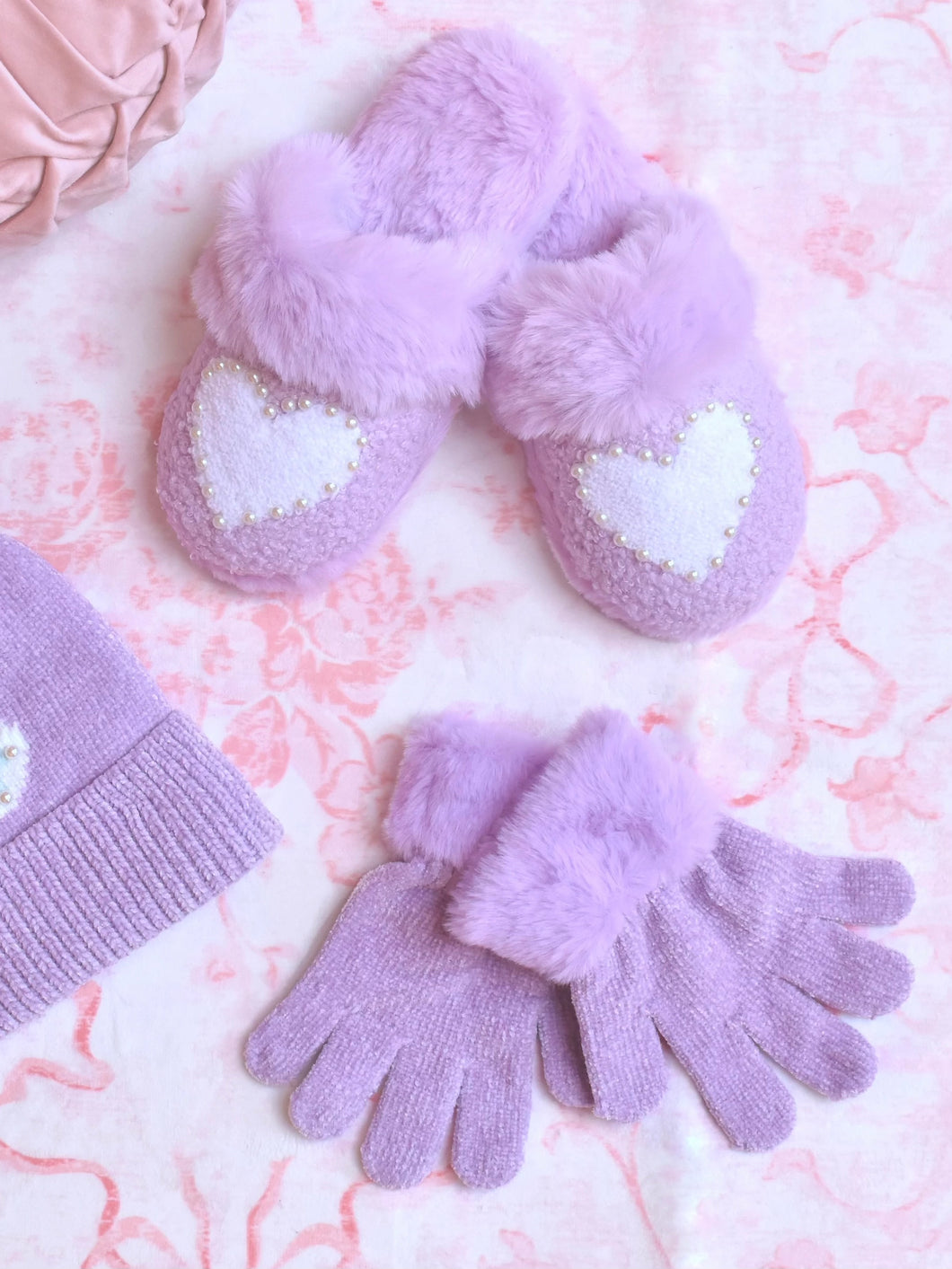 Purple Pearl Heart Slippers