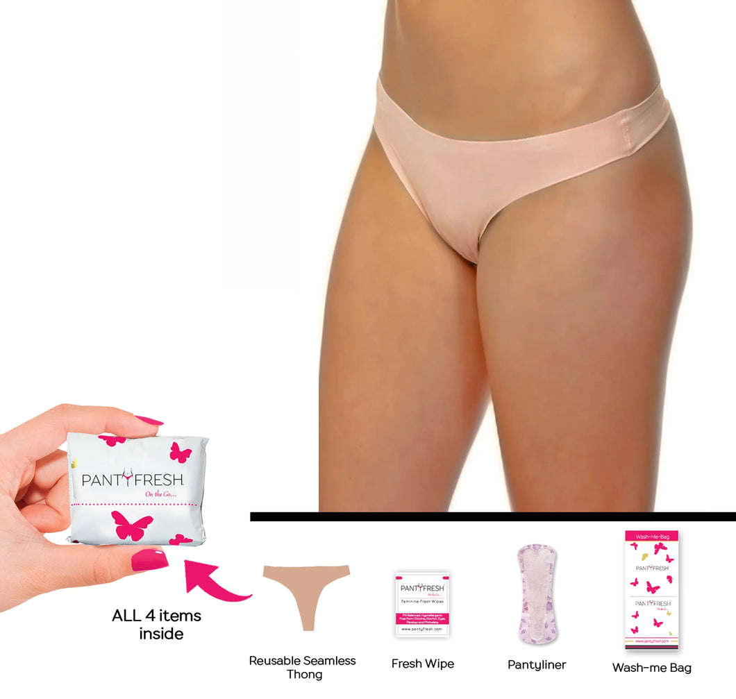 On the Go Emergency Nude Thong Underwear Kit by Panty Fresh