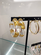 Load image into Gallery viewer, Small Gold Leaf Lucite Hoop Earrings
