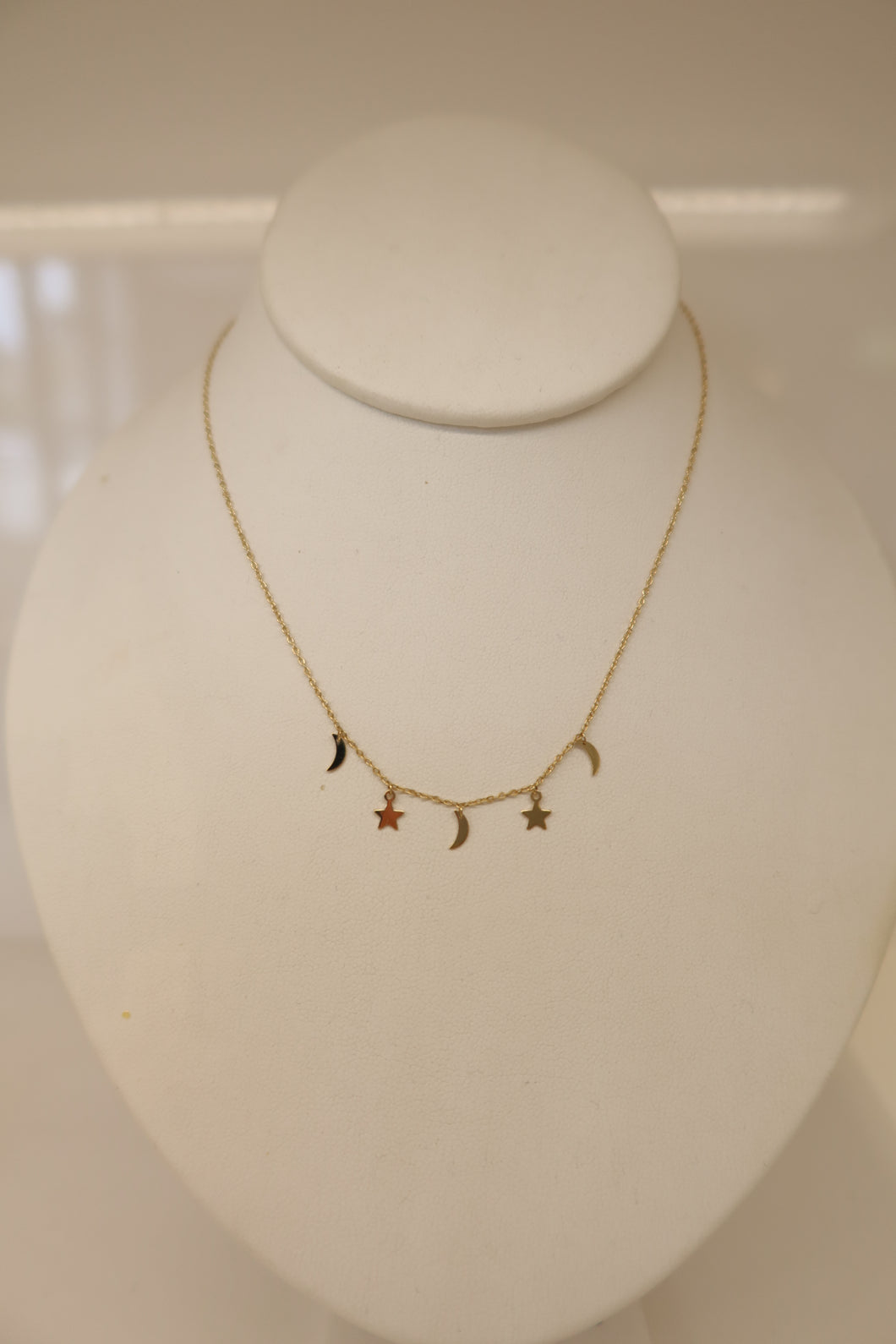Moon and Stars 14K Yellow Gold Necklace