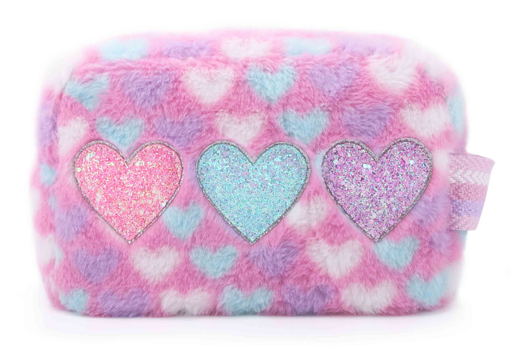 Heart Print Plush Pouch