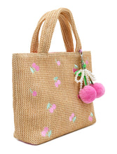 Load image into Gallery viewer, Cherry Patched Straw Mini Tote Bag with Charm
