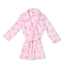 Load image into Gallery viewer, Fleece Striped Bow Printed Cozy Bathrobe: Lollipop Pink Striped Bow Print
