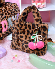 Load image into Gallery viewer, Leopard Plush Mini Tote with Cherry Bag Charm
