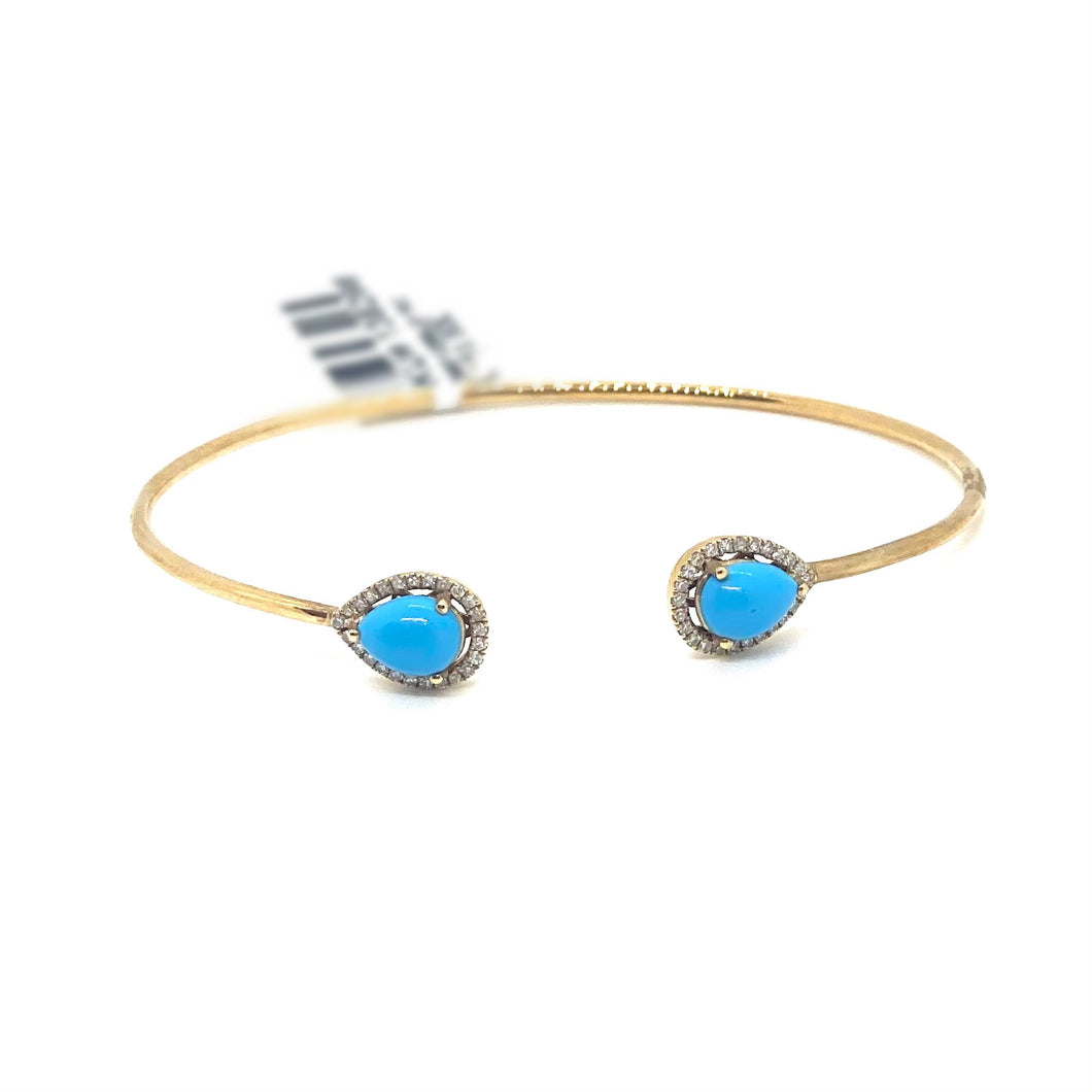 18K Yellow Gold Cuff Bracelet with Diamonds & Turquoise*