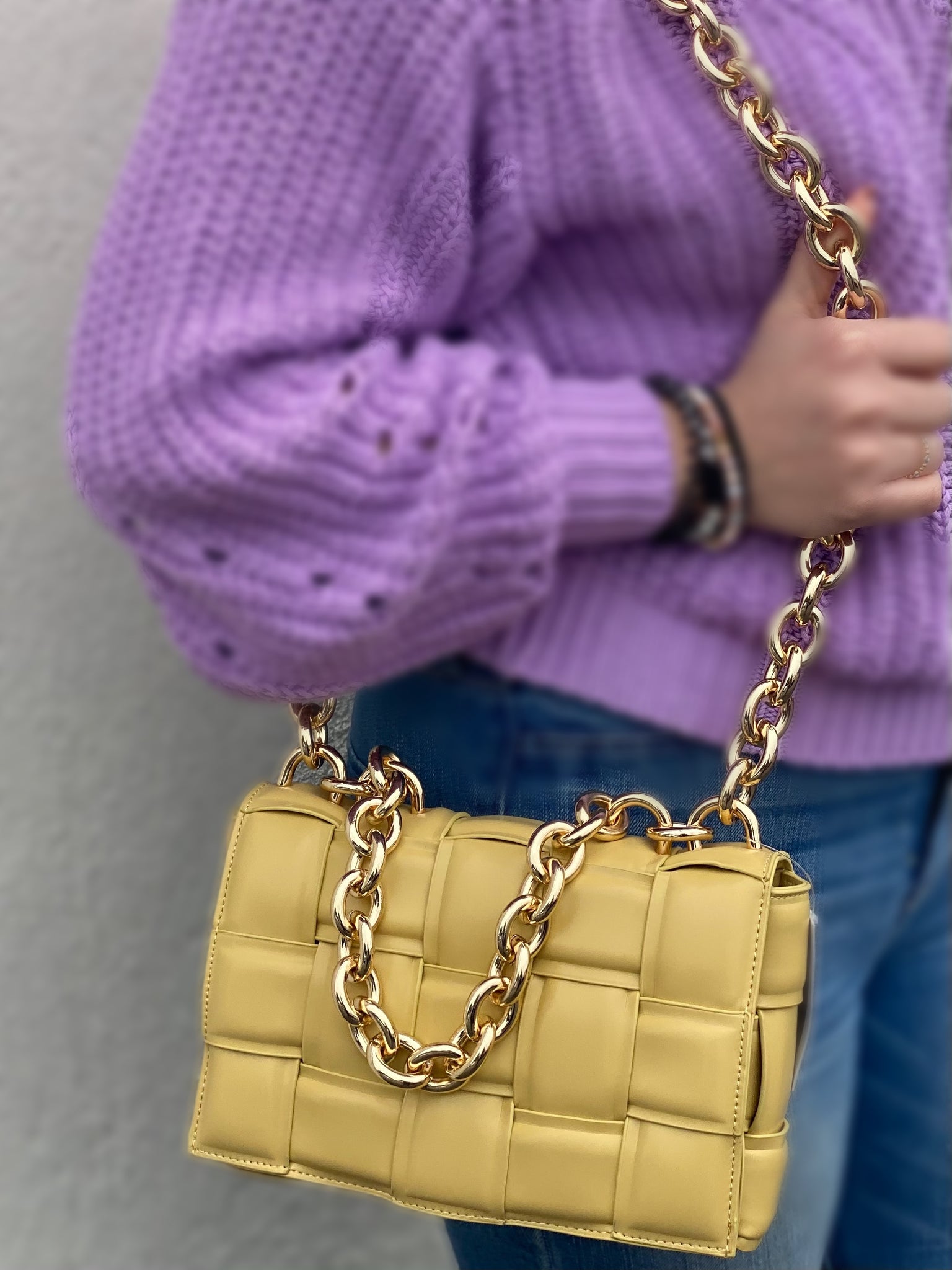 Woven Vegan Leather Bag with Gold Chain – The DLM Shop