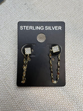 Load image into Gallery viewer, Sterling Silver Pave Square and Chain Earrings
