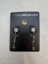 Load image into Gallery viewer, Sterling Silver Pave Square and Chain Earrings
