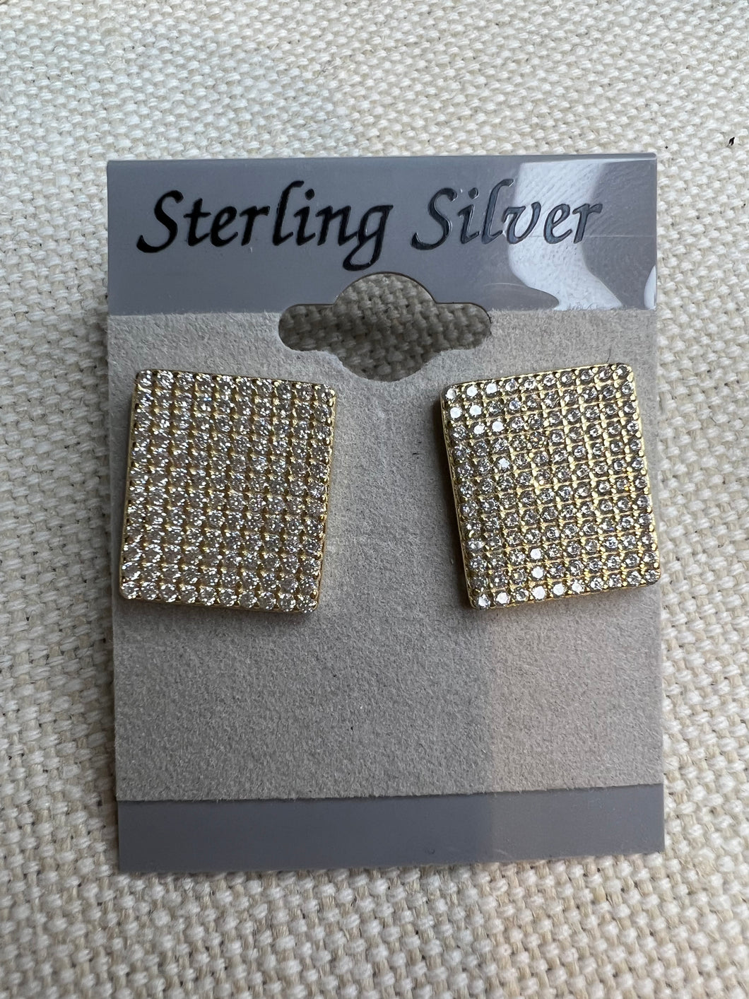 Sterling Silver Big Pave Square Studs