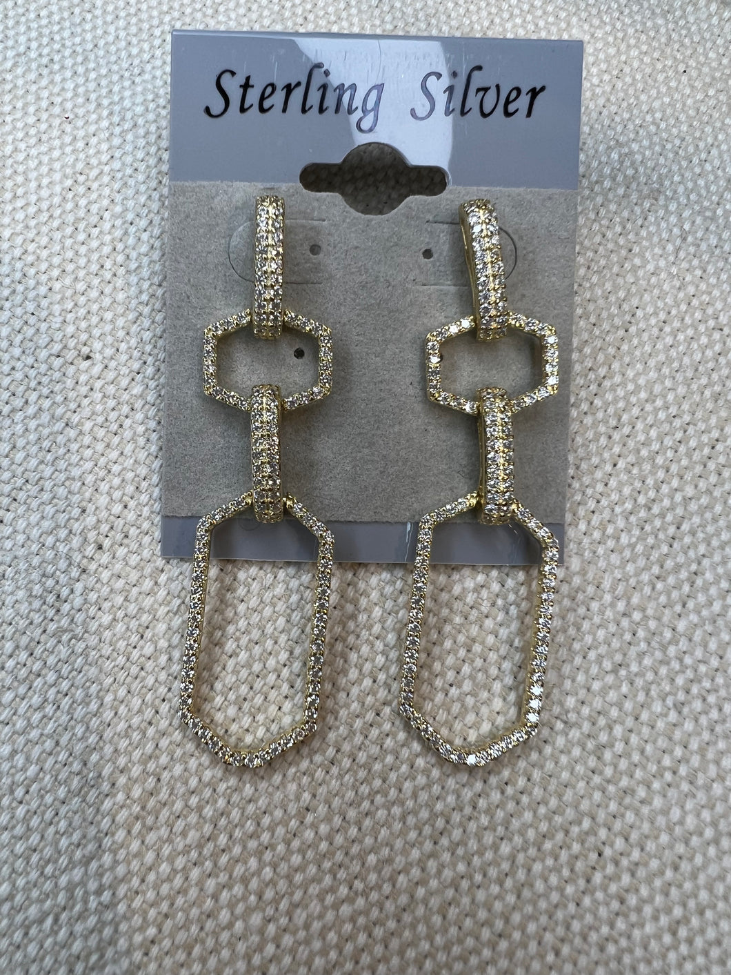 Sterling Silver Pave Geometric Drop Earrings