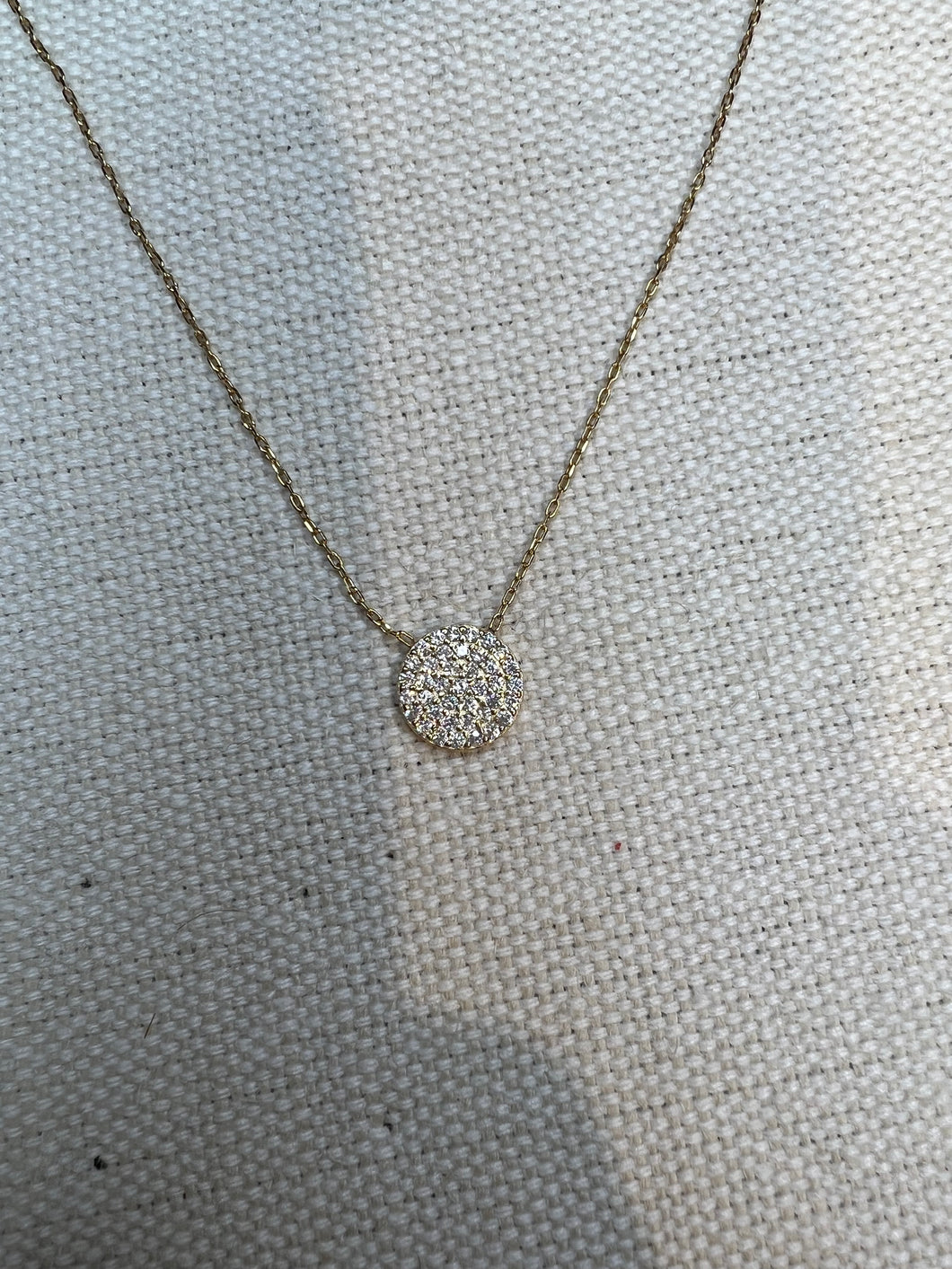 Sterling Silver Pave Disc Pendant Necklace