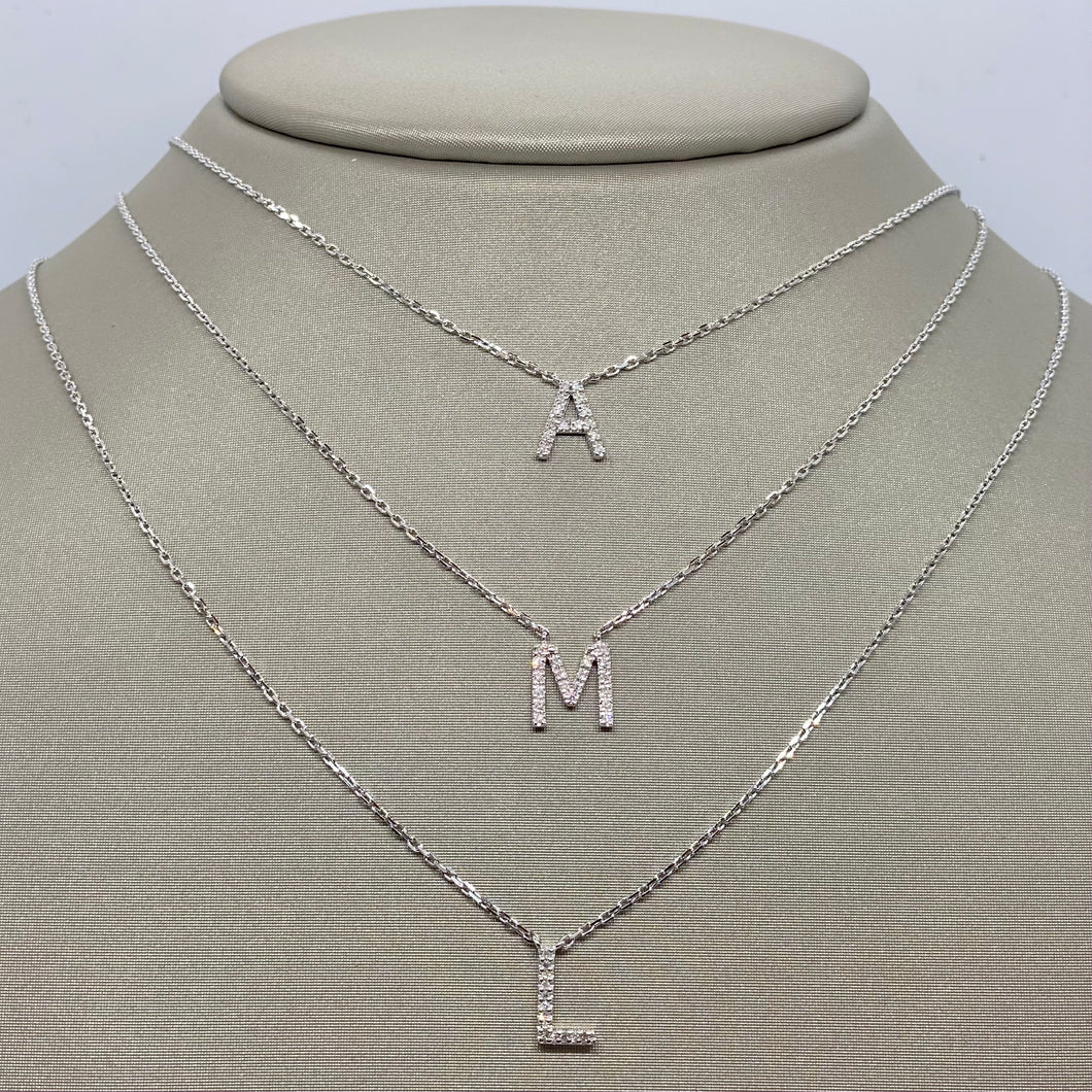 Sterling Silver and Diamond Initial Necklace