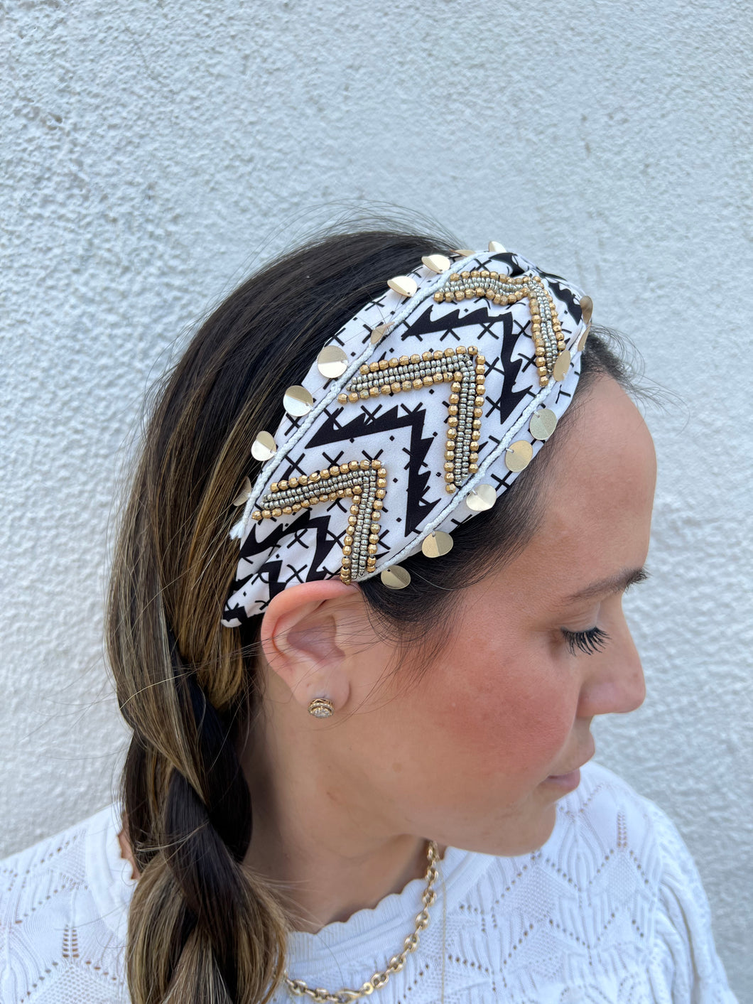 Ivory and Black Embroidered Headband