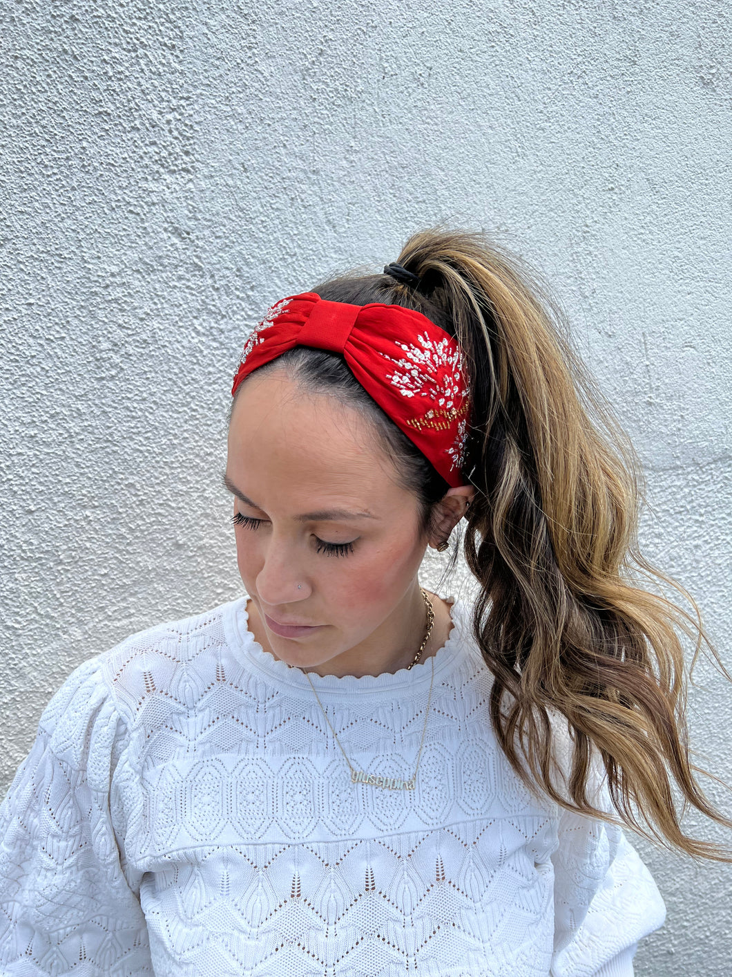 Red Embroidered Headband