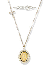 Load image into Gallery viewer, 14K Y/W/G Diamond Miraculous Medal with Asymmetrical Cross Necklace*
