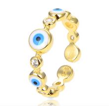 Load image into Gallery viewer, Round Evil Eye Ring with CZ
