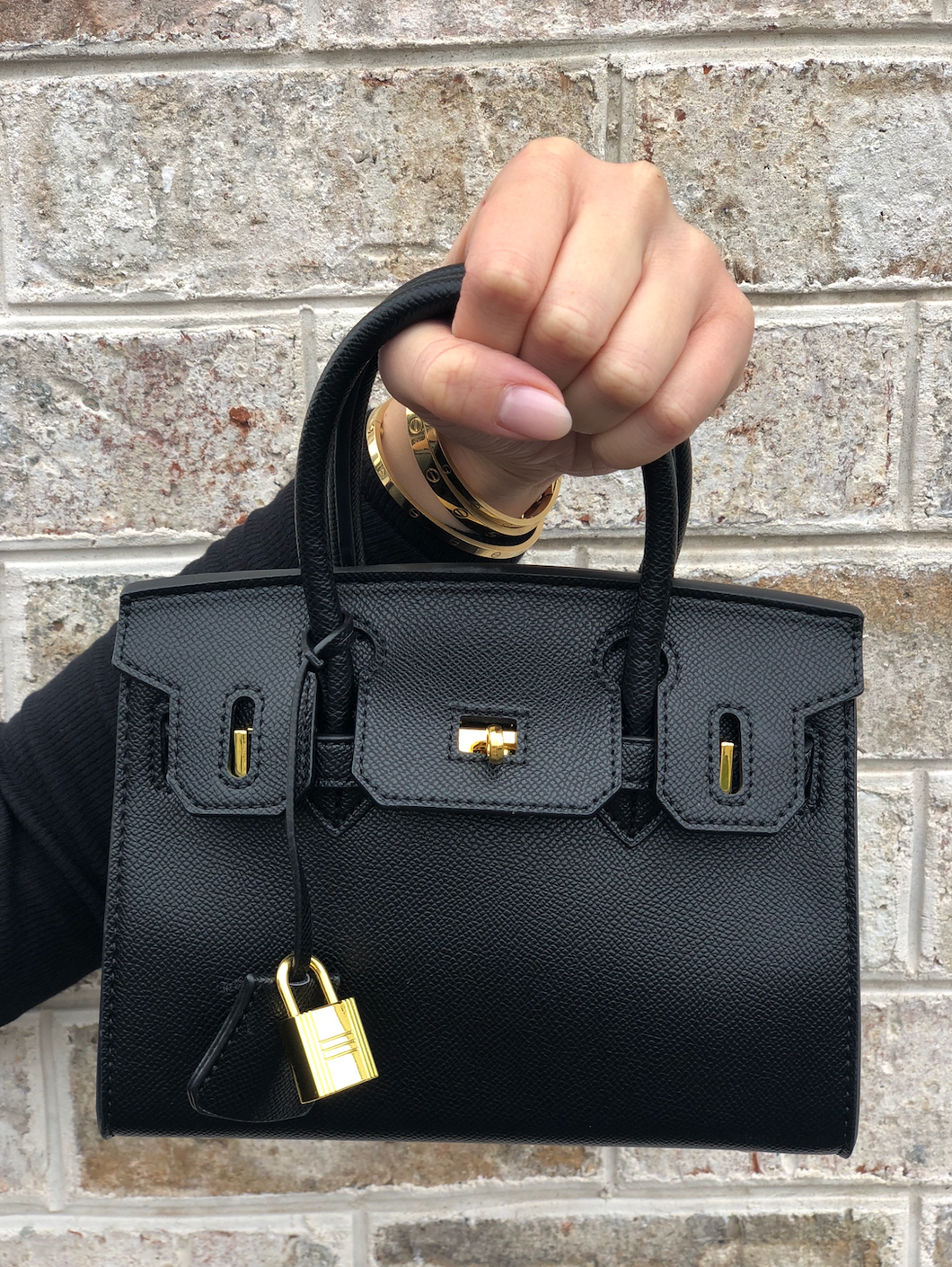 Black Vegan Leather Mini Birkin Handbag