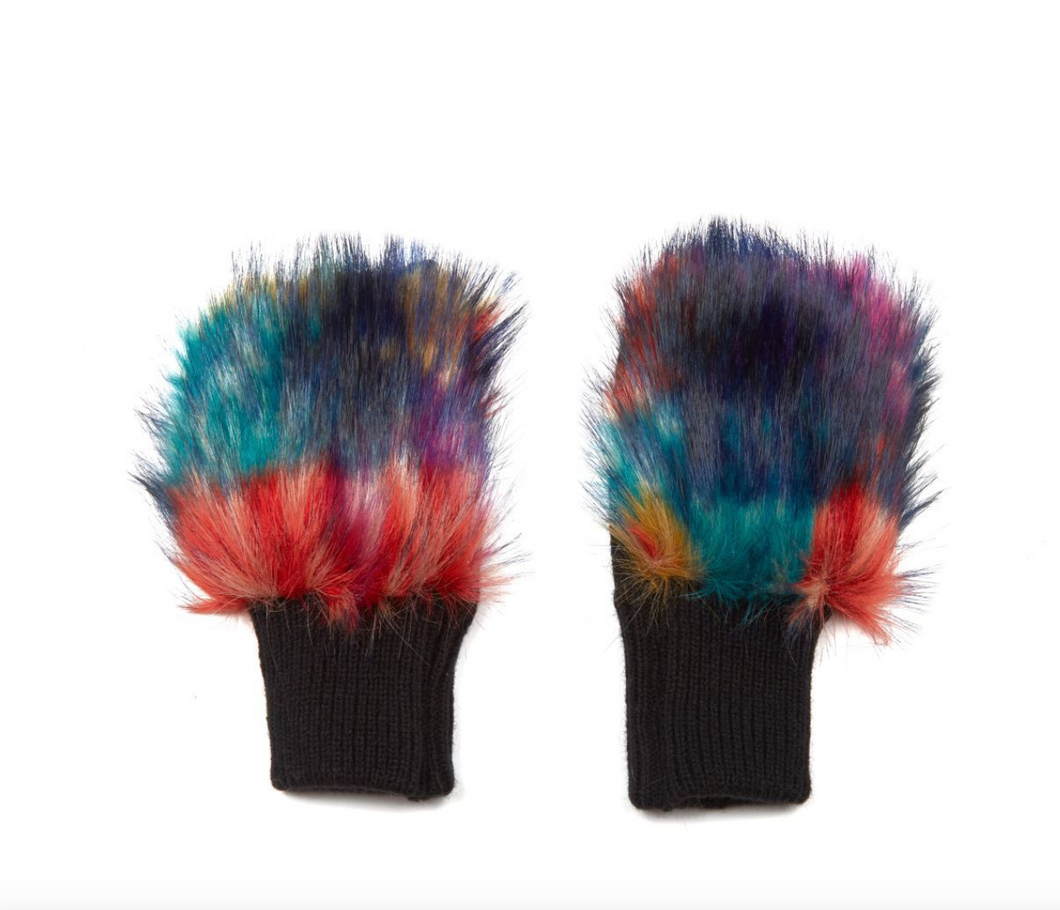 BE MARVELOUS FAUX LONG HAIR MITTENS - Multi Colors