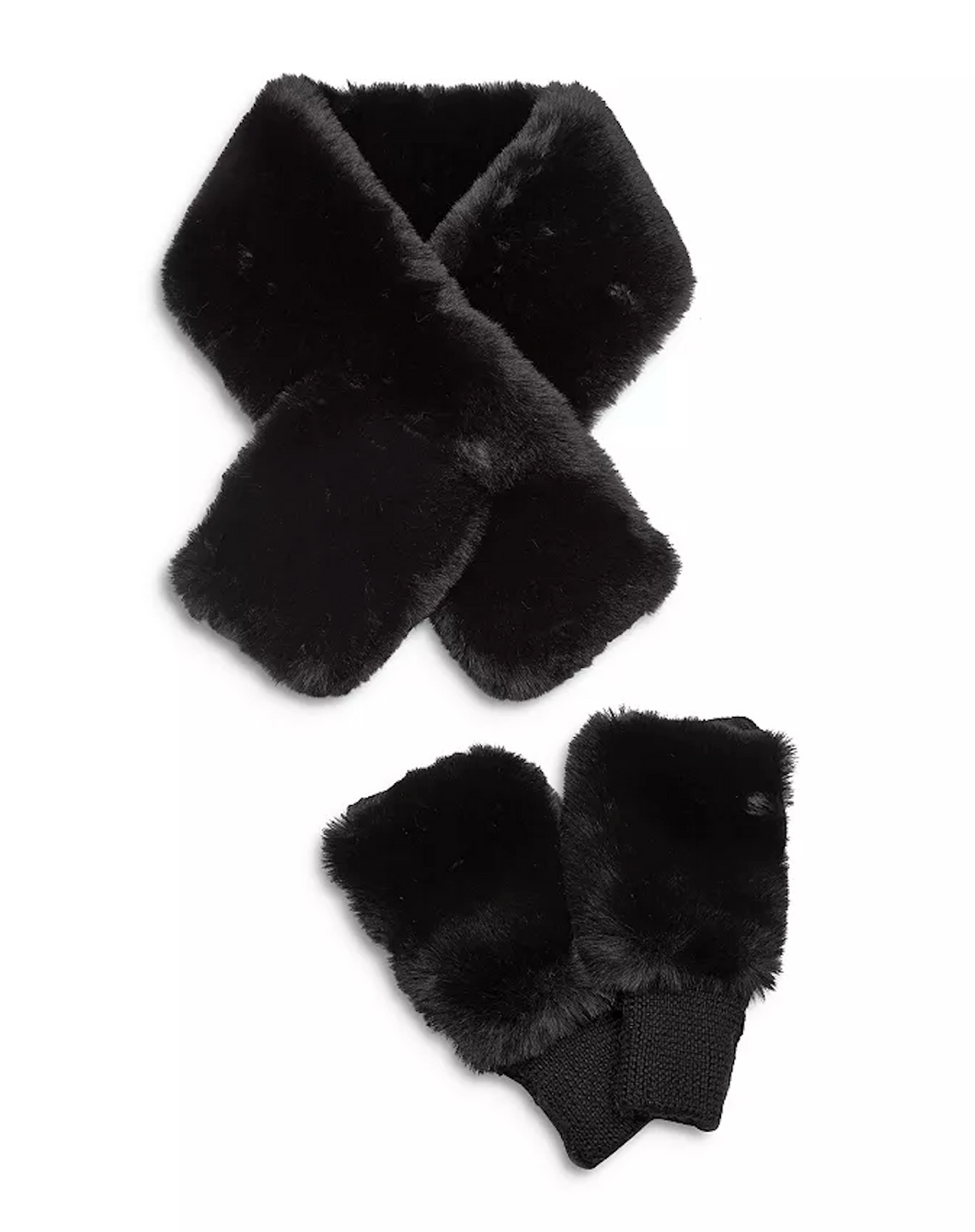 Faux Fur Pull Thru Scarf + Mitten Set