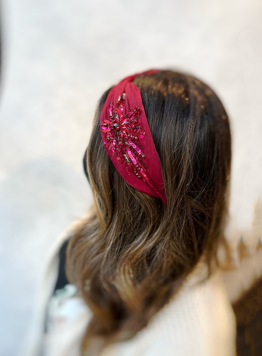 Burgundy / Red Sequined Headband