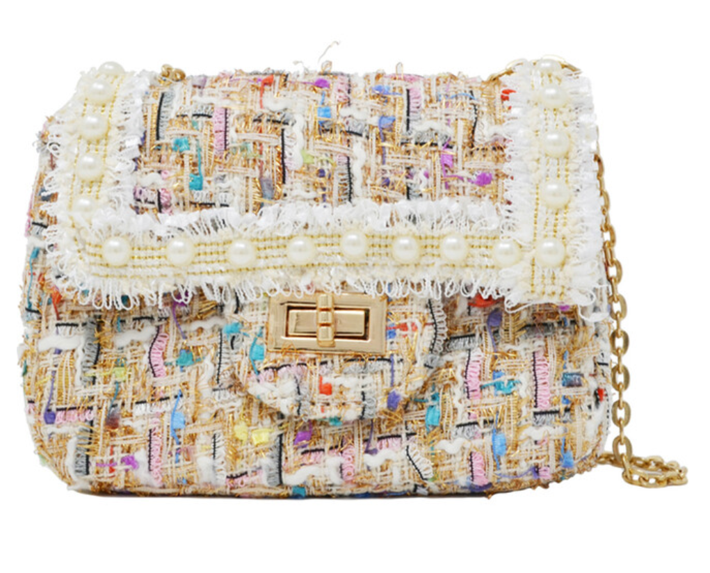 Girl's Classic Tweed Handbag with Pearls