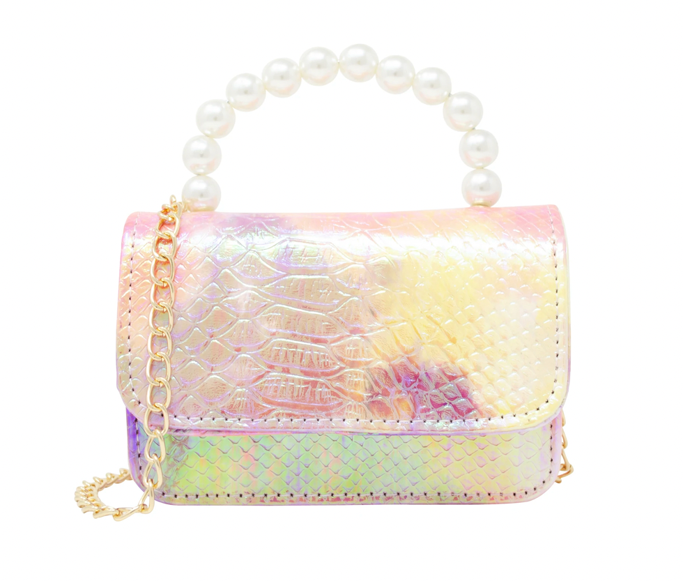 Girl's Tie Dye Faux Croc Pearl Handle Handbag