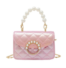 Load image into Gallery viewer, Girl&#39;s Quilted Pearl Flap Bag
