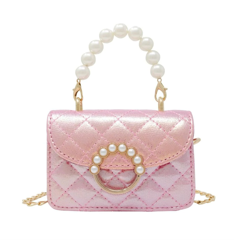 Girl's Quilted Pearl Flap Bag