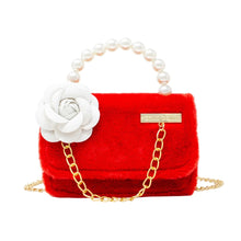 Load image into Gallery viewer, Girl&#39;s Fuzzy Pearl Handle Flower Bag
